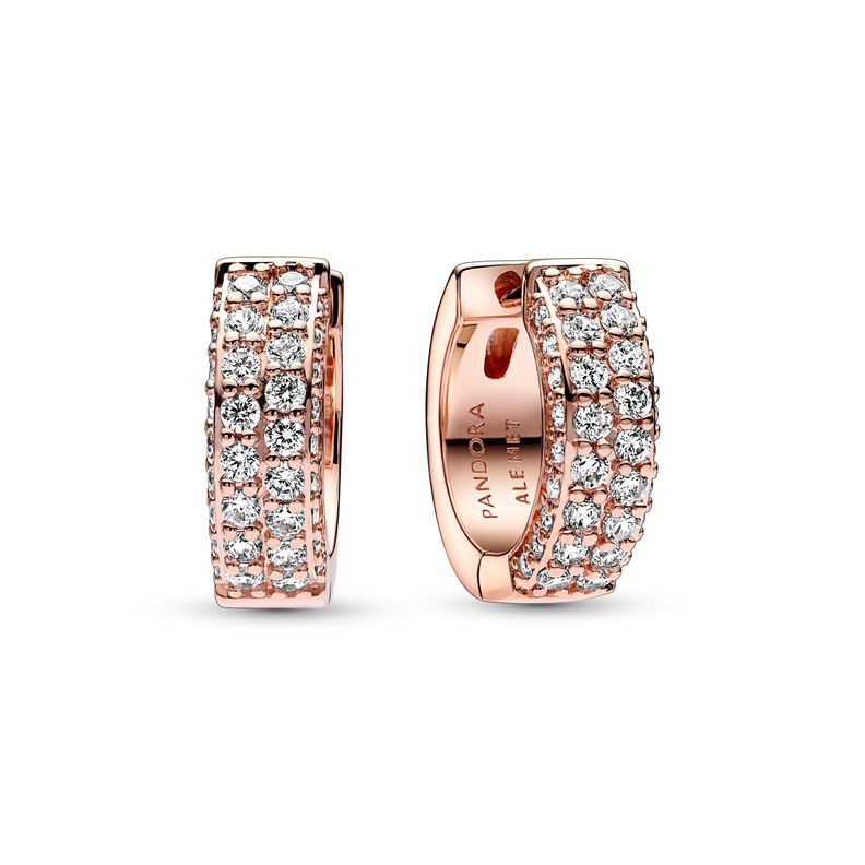Aretes de Aro Rose de Pandora Timeless Pave Doble Fila -0