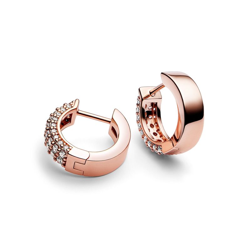 Aretes de Aro Rose de Pandora Timeless Pave Doble Fila -1