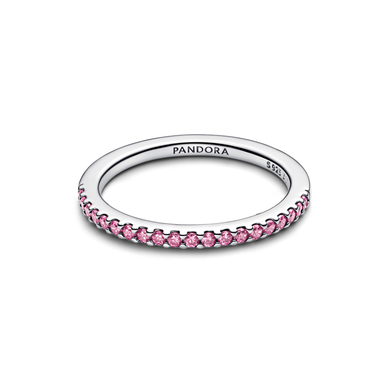 Anillo Banda Rosa Brillante Plata 48