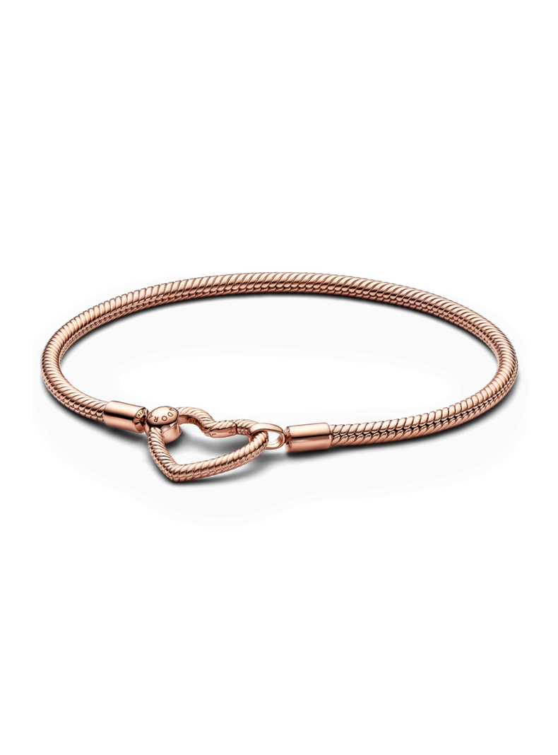 Brazalete Enchape Oro Rosa de 14k Cadena Serpiente Cierre de corazón-0