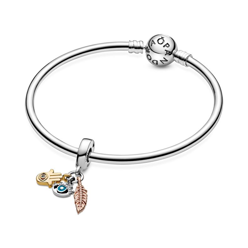 Charm Colgante  Plata Shine y Rose Hamsa El Ojo y La Pluma -1