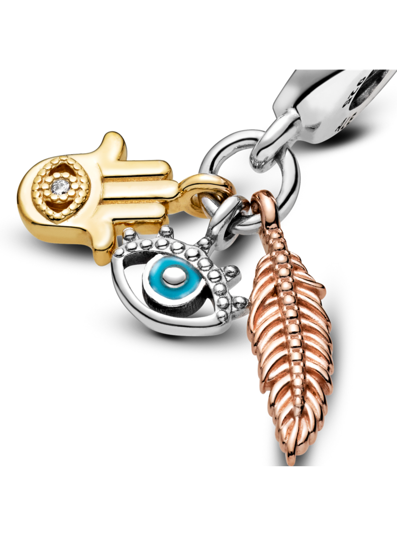 Charm Colgante  Plata Shine y Rose Hamsa El Ojo y La Pluma -2