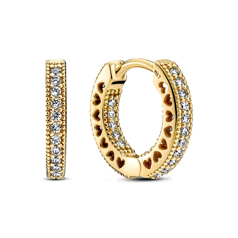Aretes de Aro en Shine Corazon Pave Circonia Cubica Clara Dorado