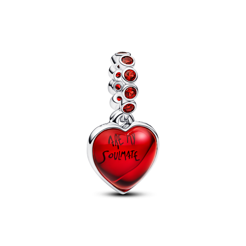 Charm Colgante Doble Corazon Rojo de Cristal Murano Plata