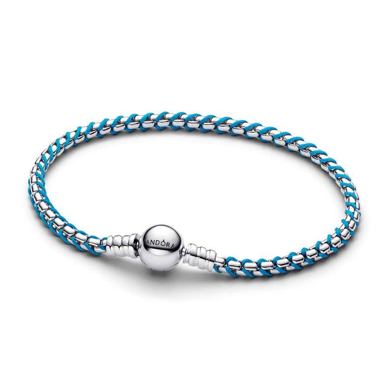 Brazalete de Cadena en Plata con Cordon Azul 16