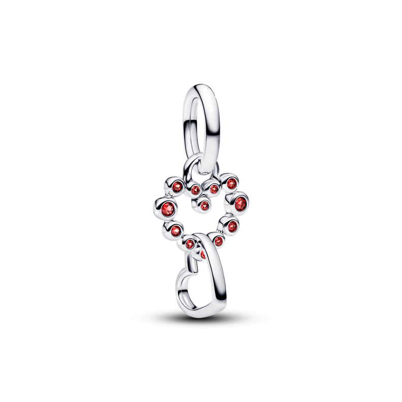 Charm Colgante Corazones Conectados y Piedras Rojas Plata