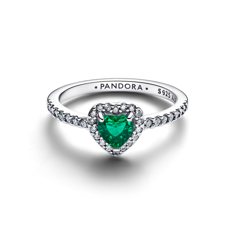 Anillo Corazon Elevado Verde Real Plata 50