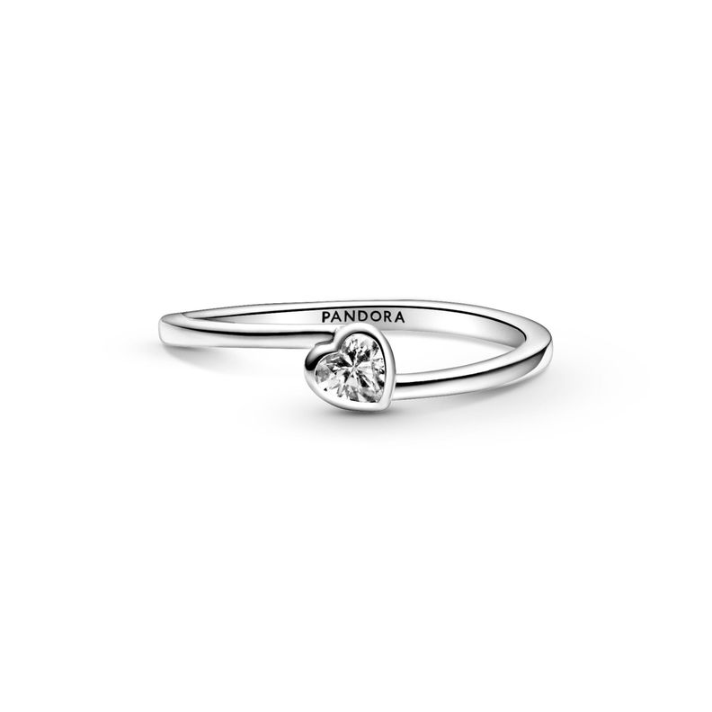 Anillo en Plata solitario Corazón inclinado transparente-0