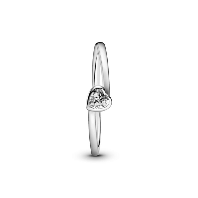 Anillo en Plata solitario Corazón inclinado transparente-1
