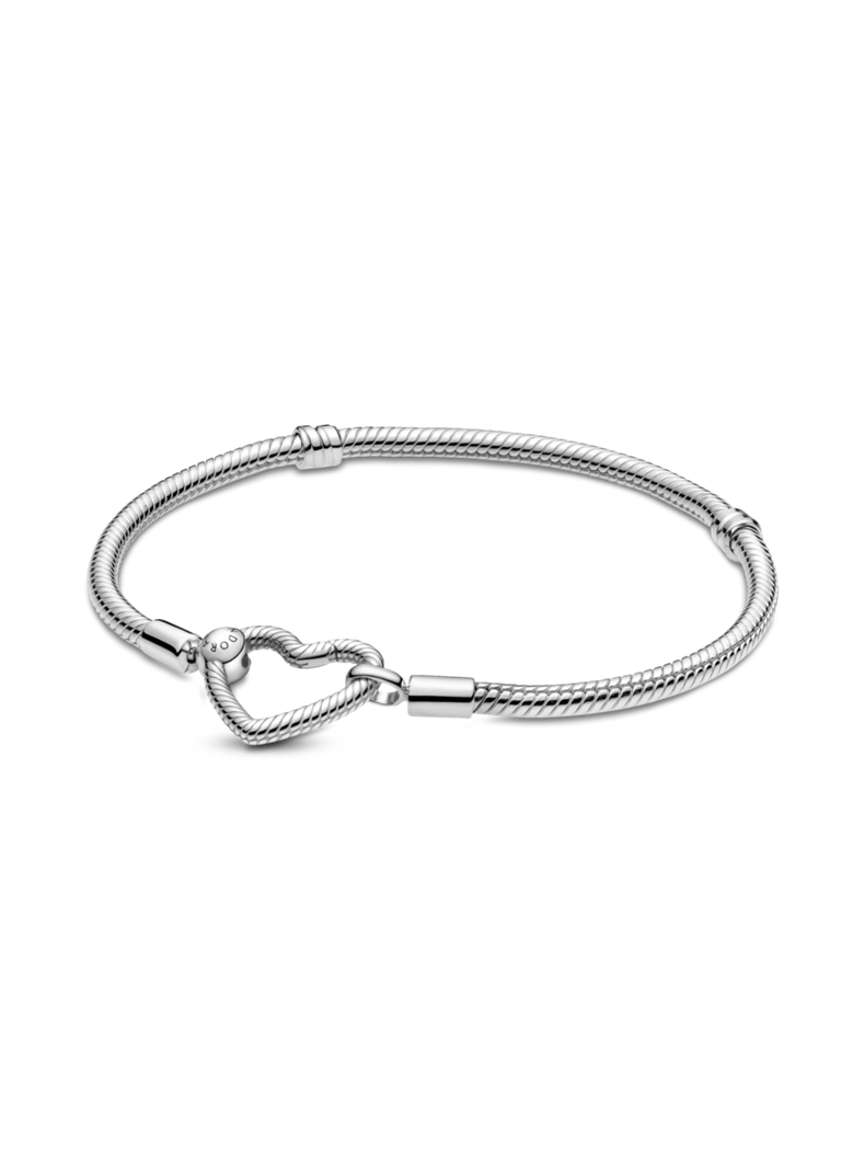 Brazalete en Plata Cadena de Serpiente con cierre de Corazón-1