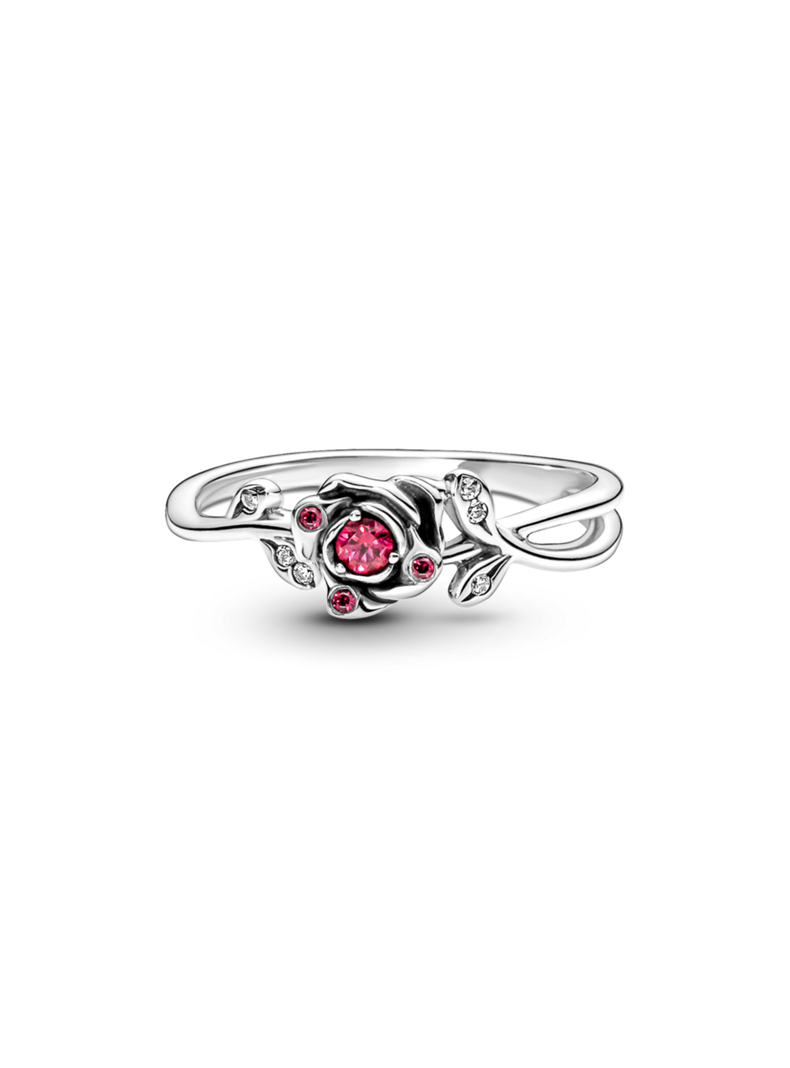 Anillo en Plata La Rosa de la Bella y la Bestia de Disney Roja-0