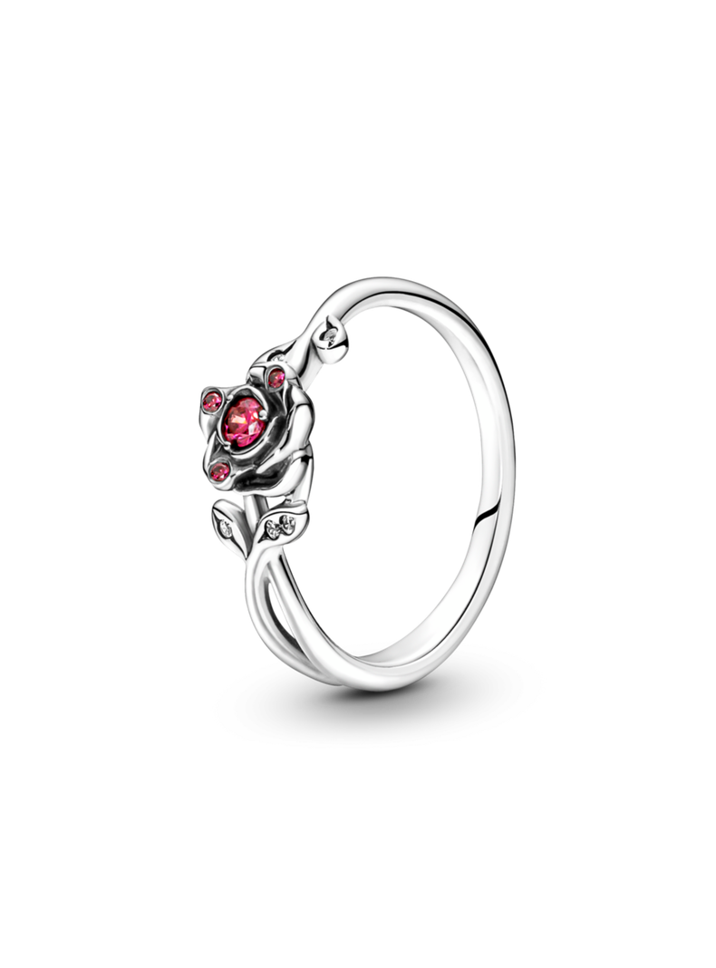 Anillo en Plata La Rosa de la Bella y la Bestia de Disney Roja-1