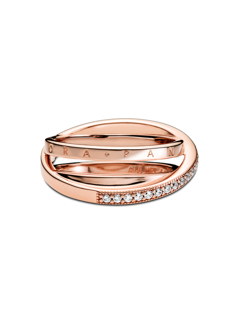 Anillo Rose Triple Banda Pavé Cruzada Circonia Cúbica Clara-0