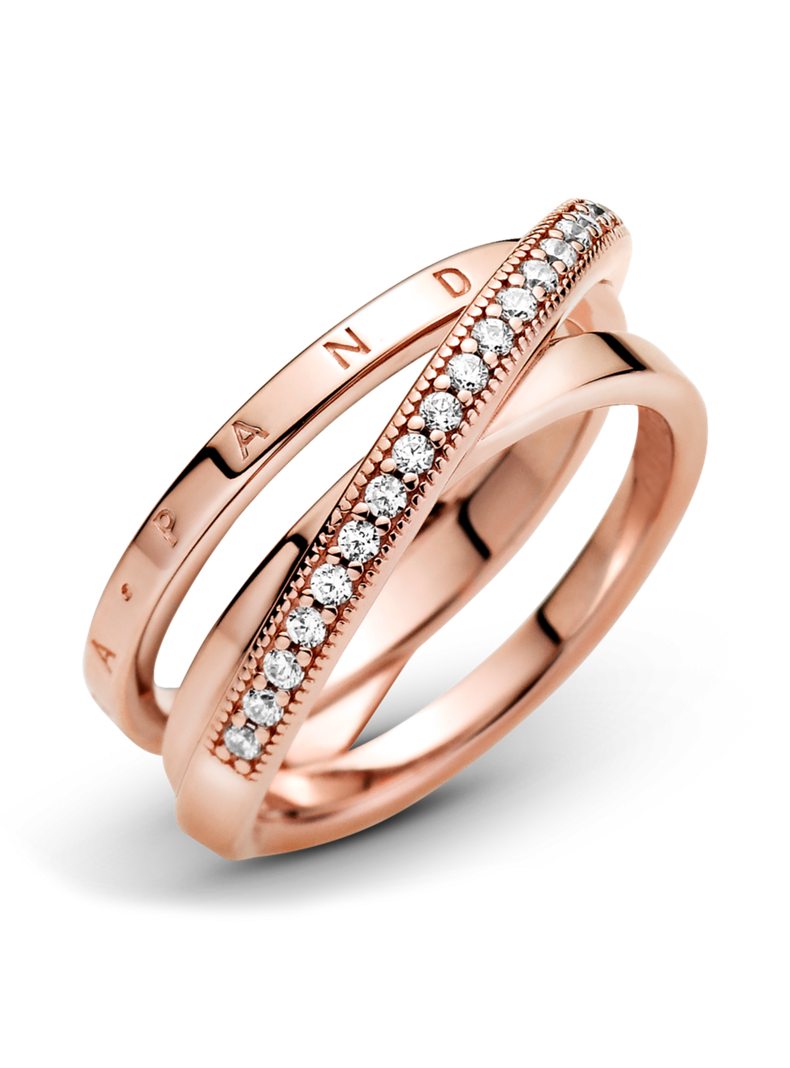 Anillo Rose Triple Banda Pavé Cruzada Circonia Cúbica Clara-1