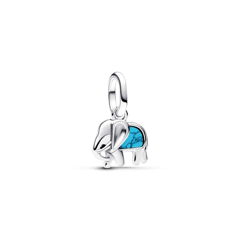 Mini Charm Colgante Elefante Azul Turquesa Plata