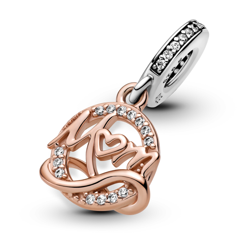 Dije en Plata y Pandora Rose Mamá de Dos Tonos Trasparente-0