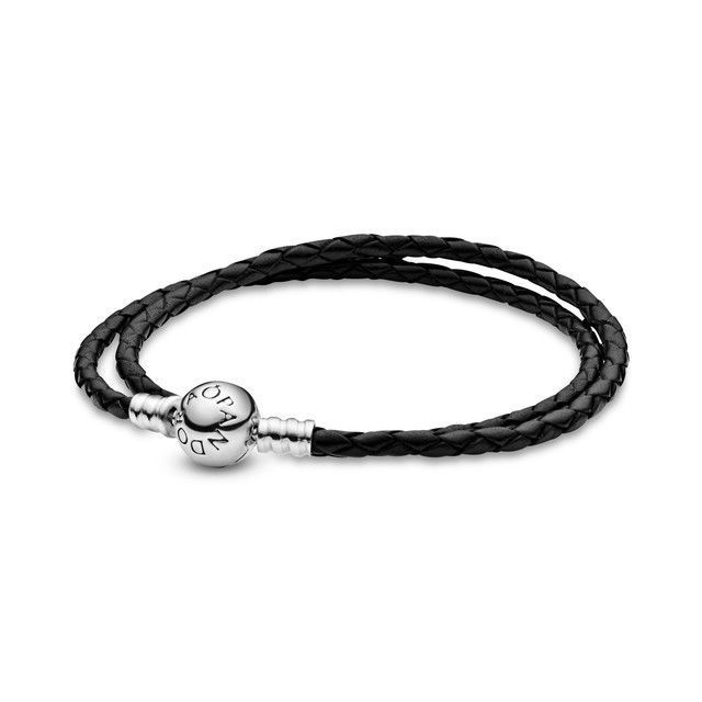 Brazalete en Cuero Trenzado Doble Negro -0