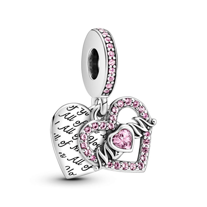 Dije en Plata Corazón y Mamá con Circonia Cúbica Rosa-0