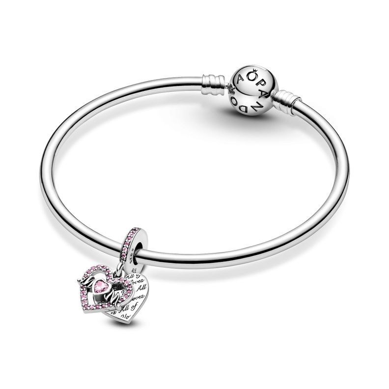 Dije en Plata Corazón y Mamá con Circonia Cúbica Rosa-2