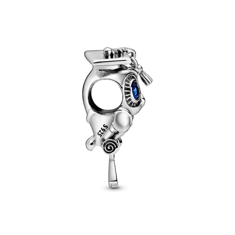 Charm Plata Sabio Búho de Graduación con Cristal Azul Estelar-1