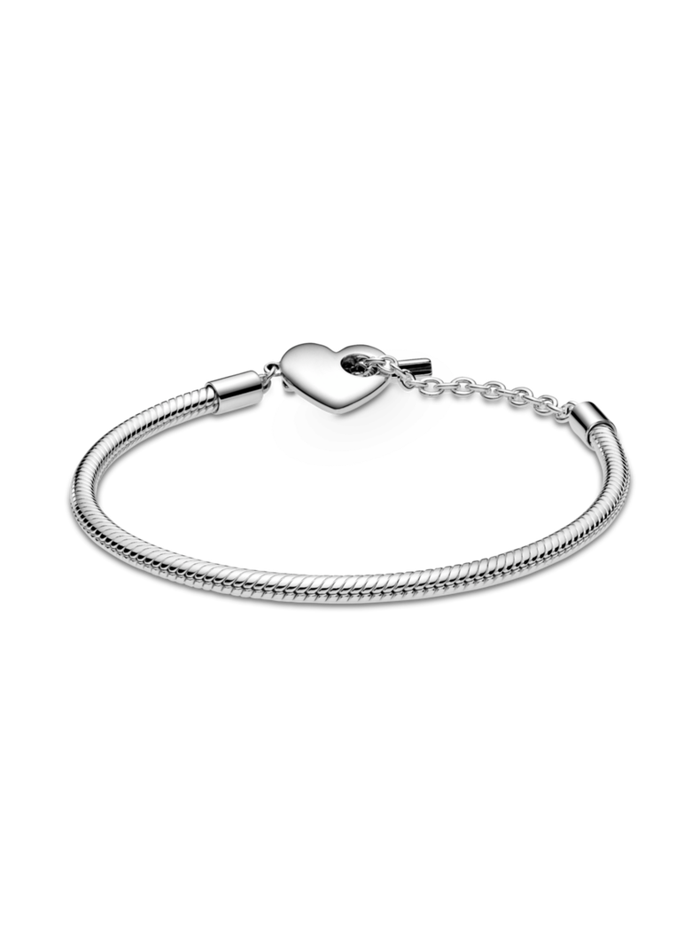 Brazalete Plata Cadena Serpiente Cierre Barra en T y Corazón Grabable-0