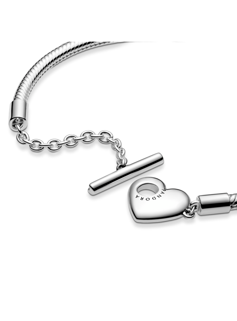 Brazalete Plata Cadena Serpiente Cierre Barra en T y Corazón Grabable-1