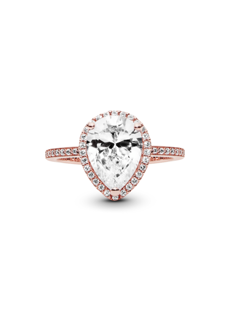 Anillo Halo Brillante Forma de Gota Recubrimiento Oro Rosa-0