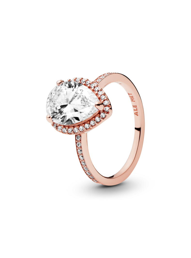 Anillo Halo Brillante Forma de Gota Recubrimiento Oro Rosa-1