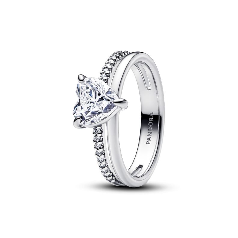 Anillo Corazón Doble Banda en Plata-1