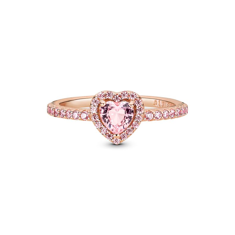 Anillo Rose Corazón Brillante Elevado y Cristal Rosa.-0