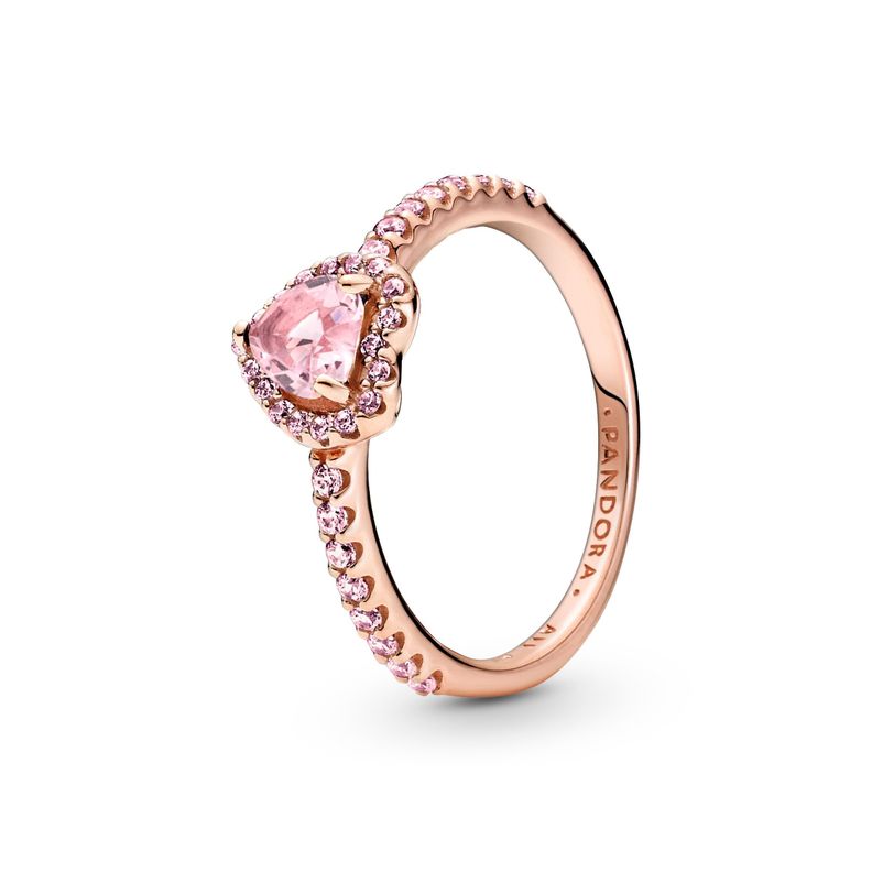 Anillo Rose Corazón Brillante Elevado y Cristal Rosa.-1