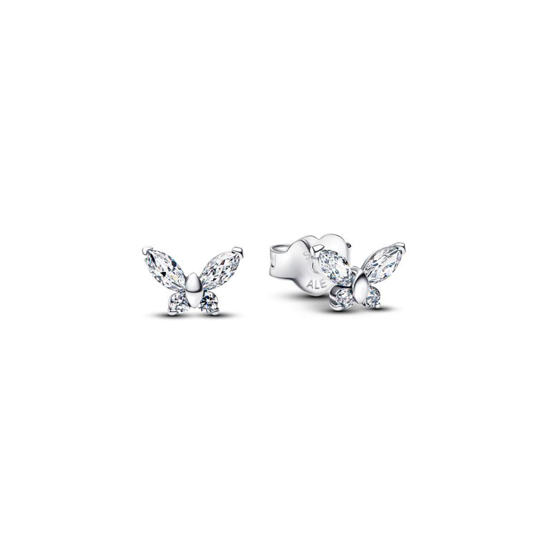 Aretes de boton Mariposa Plateado Plata