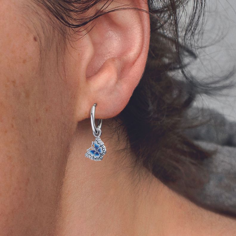 Aretes de Aro en Plata Mariposa Azul y Esmalte Azul-1