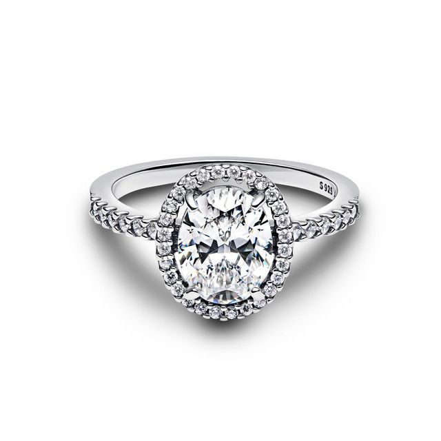 Anillo Halo Ovalado Brillante en Plata-0