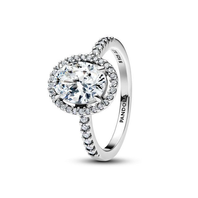Anillo Halo Ovalado Brillante en Plata-1