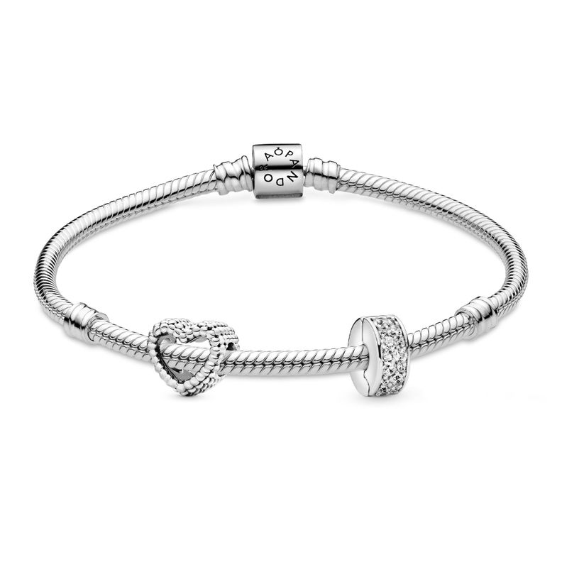 Gift Set Pulsera con Clip Brillante y Charm Corazon Cuentas-0