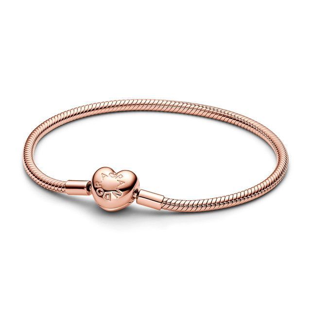 Brazalete de Cadena de Serpiente con Cierre de Corazón en Rose-0