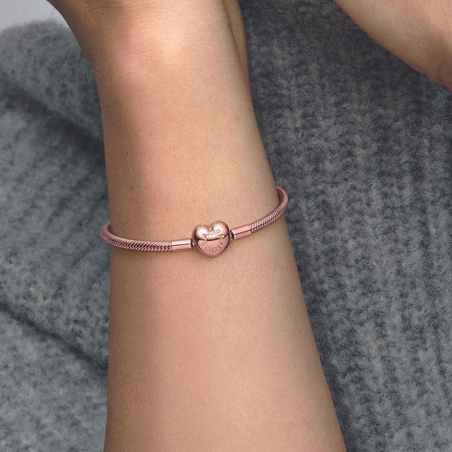 Brazalete de Cadena de Serpiente con Cierre de Corazón en Rose-2