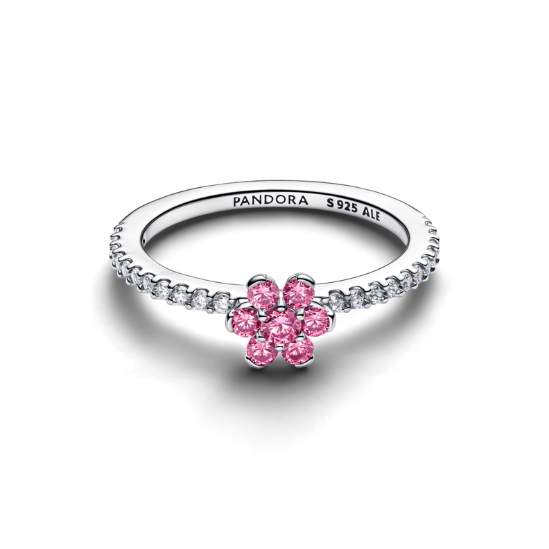 Anillo Margarita Rosada Reluciente Plata 50