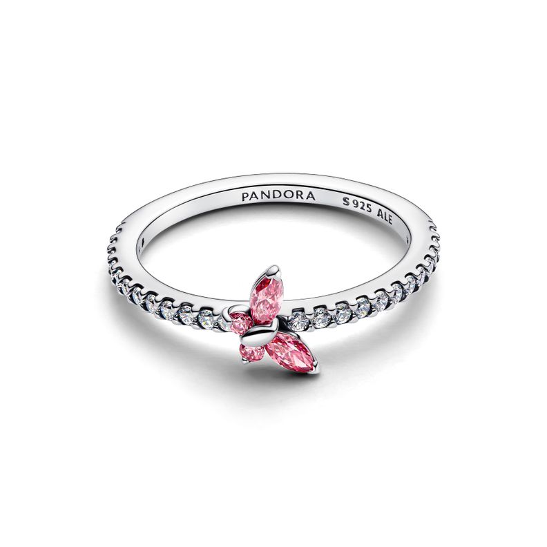 Anillo Mariposa Resplandeciente Rosado Plata 50