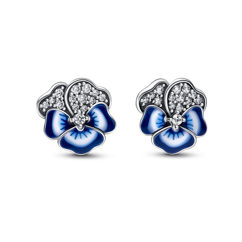 Aretes boton Plata PandoraMe flor de pensamiento azul-0