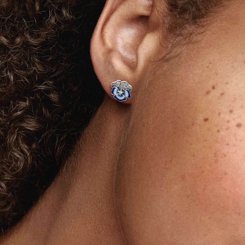 Aretes boton Plata PandoraMe flor de pensamiento azul-1