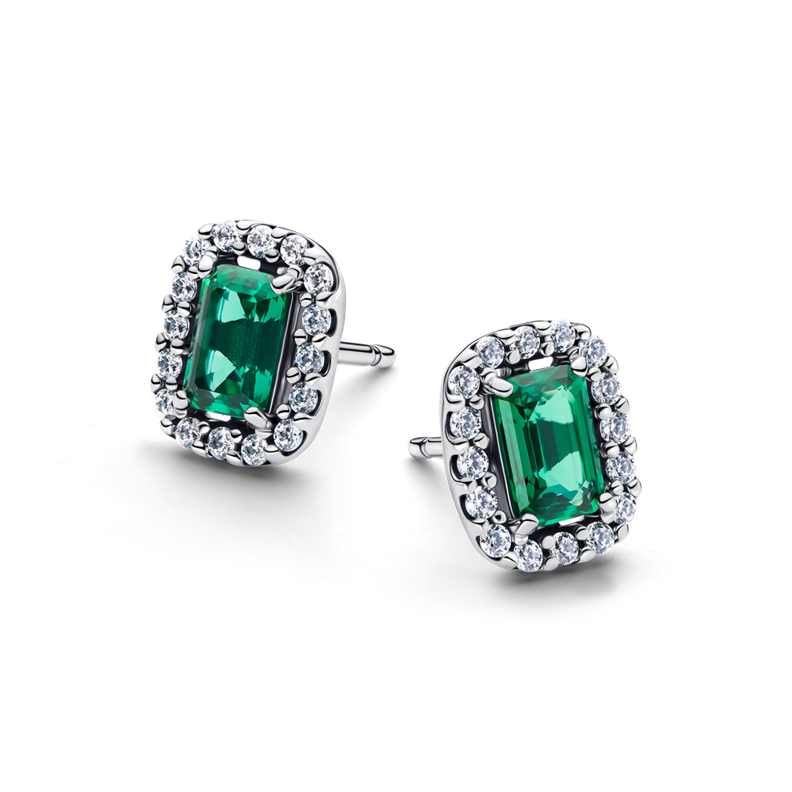 Aretes de Boton Rectangulo Reluciente Plata