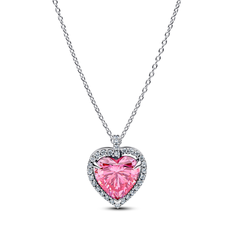 Collar Collier Corazon con Halo Rosa Plata 45
