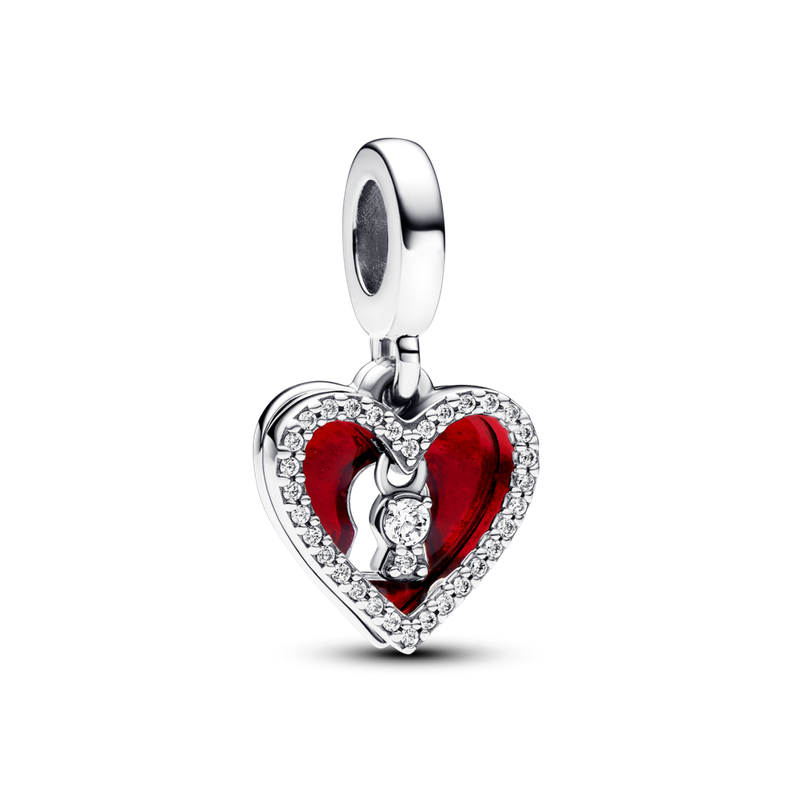 Dije en Plata Corazon Doble con Cerradura Circonia Cubica Clara -0
