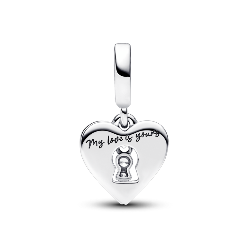Dije en Plata Corazon Doble con Cerradura Circonia Cubica Clara -1