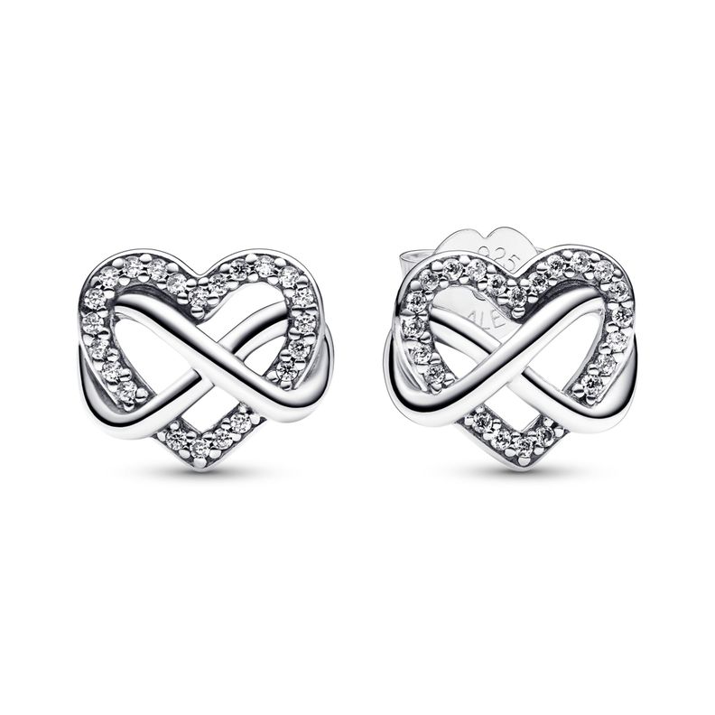 Aretes en Plata de Botón Corazón Infinito Brillante-0