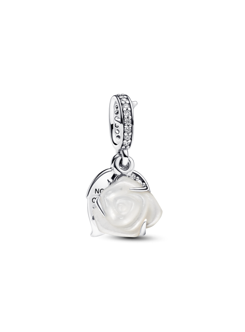 Charm Colgante Doble Rosa Blanca Floreciendo Plata