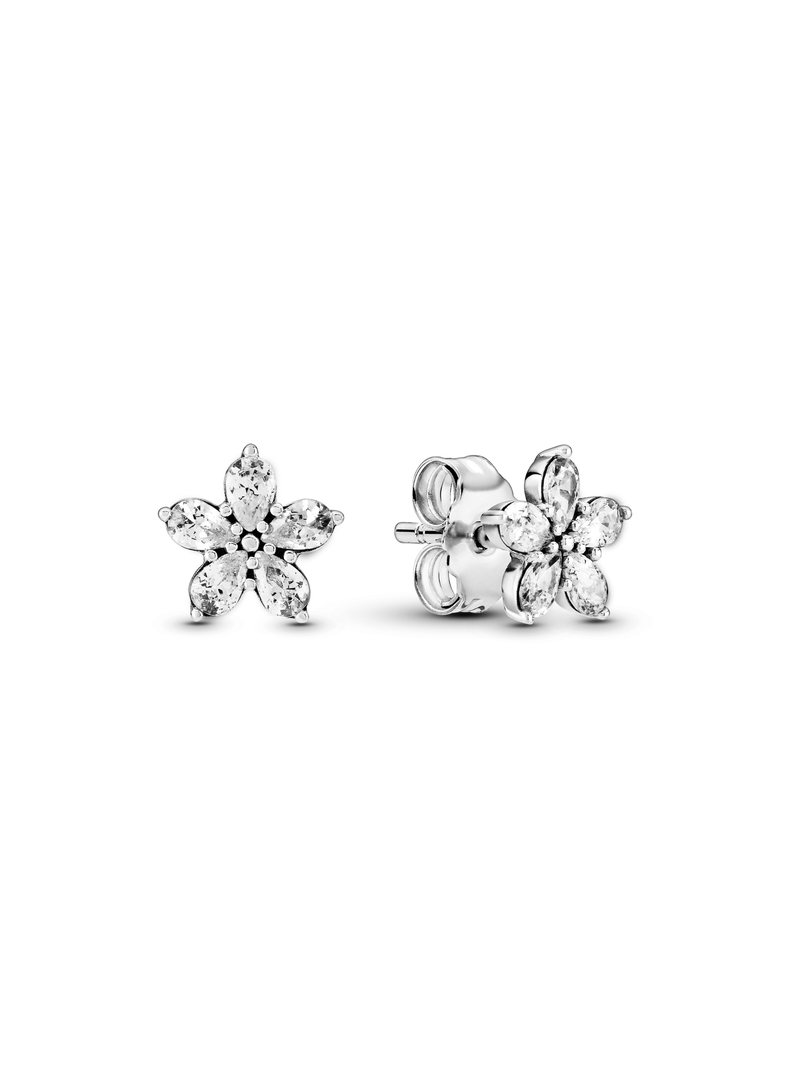 Aretes de Botón de Copo de Nieve Brillante-0