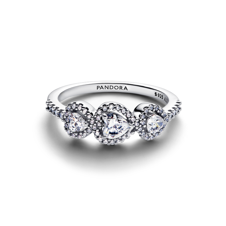 Anillo Trilogia de Corazones con Halo Plata 48